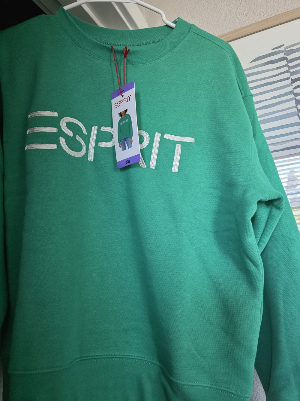 Esprit Men's Bright Green Logo Crewneck Sweatshirt